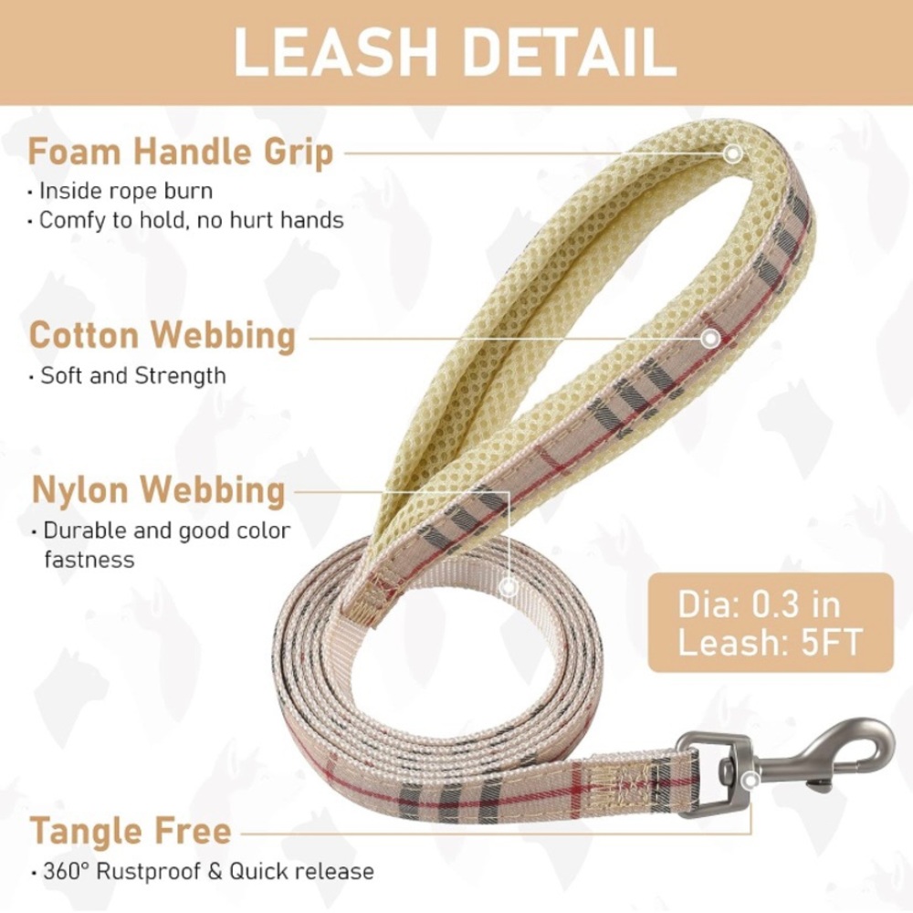 Beige Tan Plaid Harness Collar and Leash Set - Picture 6 of 6